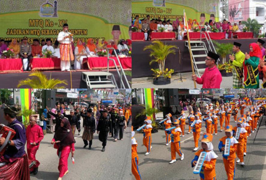 Di Bawah Terik Mentari, Bupati Harris Lepas Pawai Ta`aruf ‎MTQ Ke-XV Kabupaten Pelalawan