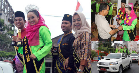 Bujang Dara Riau 2016 dan Atlet Volli Rohil Diarak Keliling Kota Bagansiapiapi
