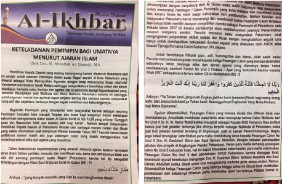 Kembali Paslon Nomor 5 Diterjang Isu, Selebaran Beredar di Masjid hingga Musholla