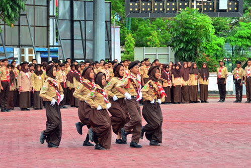 Pelajar SMP dan MTs Unjuk Kemampuan Sebagai Petugas Upacara HUT Pramuka ke-56 di Bengkalis
