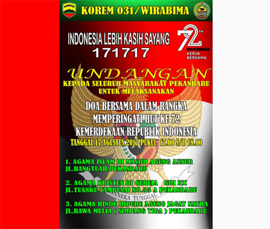 Rayakan HUT RI Ke 72, Danrem 031/Wirabima Ajak Masyarakat Hadiri Doa Bersama