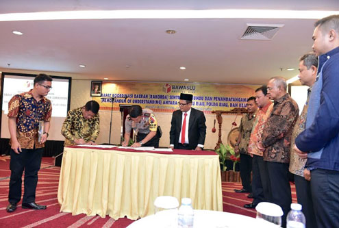 Rakorda Sentra Gakkumdu dan MoU antara Bawaslu, Polda dan Kejati Riau