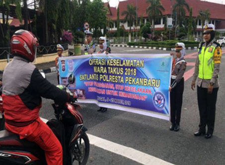 Hari Ketiga Ops Keselamatan Muara Takus, Polantas Pekanbaru Gelar Kampanye Berlalu Lintas