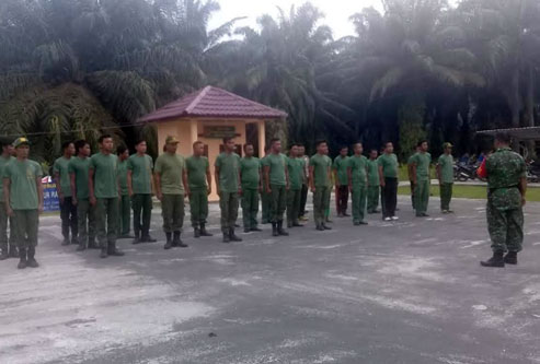 Tingkatkan Kedisiplinan, Babinsa Bukit Batu Latih PBB Puluhan Linmas