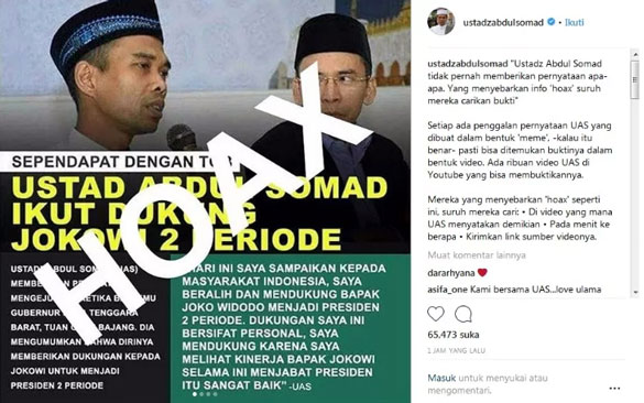 Viral Meme Ustaz Abdul Somad Dukung Jokowi 2 Periode, Ini Kata UAS