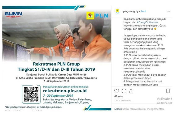 PLN Buka 9 Profesi hingga 20 September 2019, Apa Saja Syaratnya?