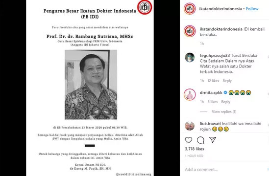 IDI Berduka, Guru Besar FKM UI Prof Bambang Sutrisna Meninggal Diduga karena Covid-19