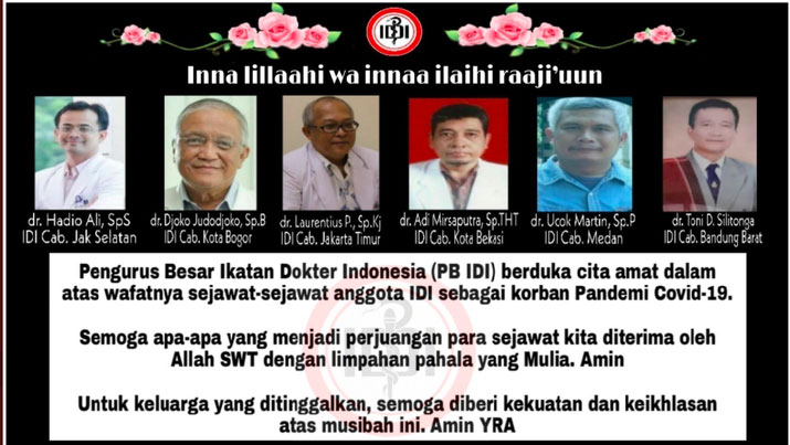 6 Dokter RI Gugur Saat Tangani Corona, Selamat Jalan Pahlawan
