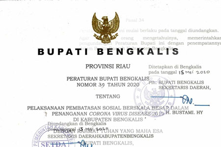 Percepatan Penanganan Covid-19, Bengkalis Terbitkan Perbup Tentang Pelaksanaan PSBB