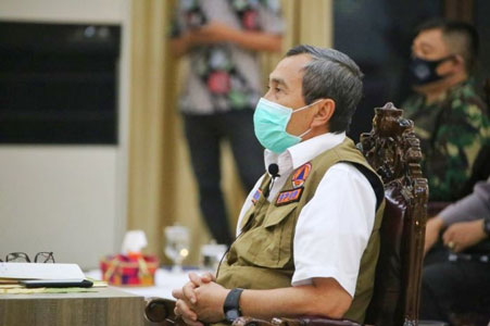 Vidcon dengan Gugus Tugas Nasional, Bupati Rohil Bersama Gubri Jelaskan Kondisi Wilayah yang Nihil Positif Covid-19