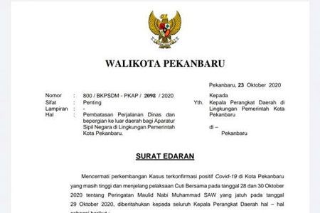 Wali Kota Pekanbaru Keluarkan Surat Edaran, Libur Panjang ASN Dilarang ke Luar Daerah
