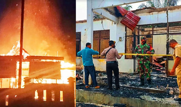 Kantor Desa Sungai Salak di Rohul Terbakar, Damkar Dibantu TNI POLRI Padamkan Api