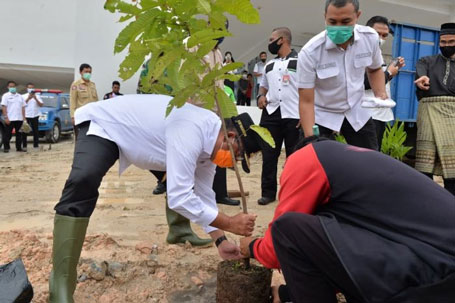 Wagubri Tanam Pohon Perdana di Lingkungan Masjid Raya Provinsi Riau