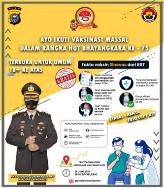 Sempena HUT Bhayangkara ke 75, Polres Bengkalis Gelar Vaksinasi Massal