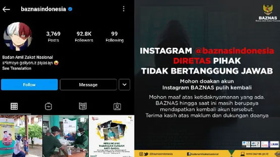 Akun Instagram BAZNAS Diretas, Foto Profil Jadi Karakter Anime Shoto Todoroki