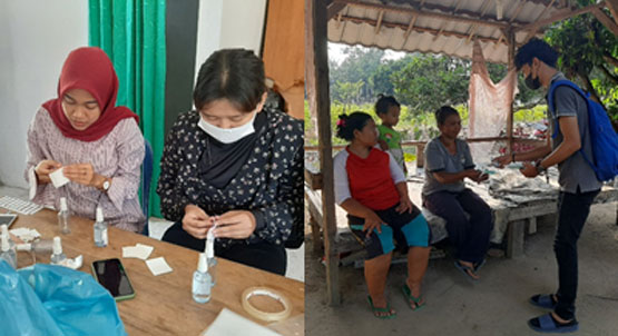 Putus Rantai Penularan Covid-19, Mahasiswa Kukerta Unri Bagi Bagi Masker dan Hand Sanitizer