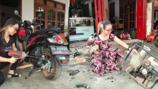 Guru Cantik TK Ini Banting Setir Jadi Montir, Kisahnya Banjir Pujian