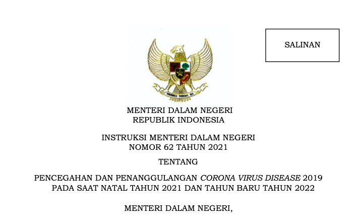 Mendagri Terbitkan Aturan Pencegahan dan Penanggulangan COVID-19 pada Nataru
