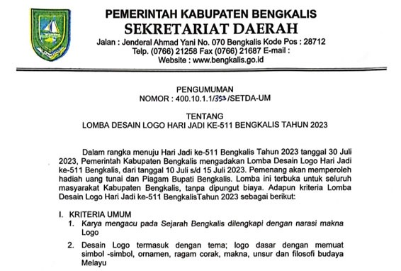 Peringati Hari Jadi Ke-511, Pemkab Bengkalis Gelar Lomba Desain Logo