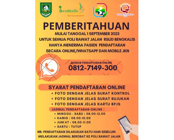 Mulai 1 September Semua Poli Rawat Jalan RSUD Bengkalis Hanya Terima Pasien Pendaftaran Lewat Online