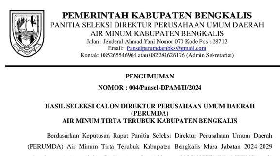 Pansel PRUMDA Umumkan Empat Calon Direktur Dinyatakan Lulus Administrasi