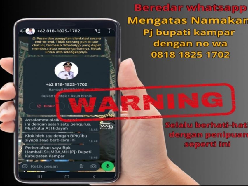Warning! Beredar Akun WhatsApp Mengatasnamakan Pj Bupati Kampar