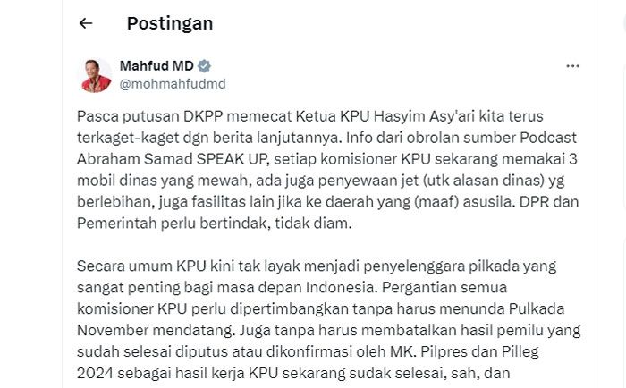Hasyim Asy&rsquo;ari Dipecat, Pergantian Seluruh Komisioner Perlu Dipertimbangkan