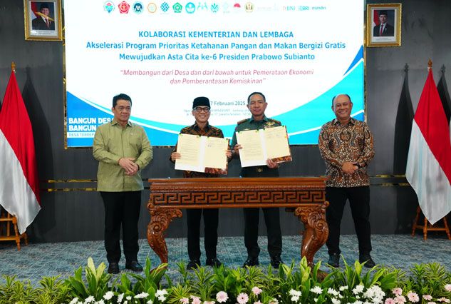 Panglima TNI Teken MoU Dengan Kementerian Desa dan Pembangunan Daerah Tertinggal dan Badan Gizi Nasional