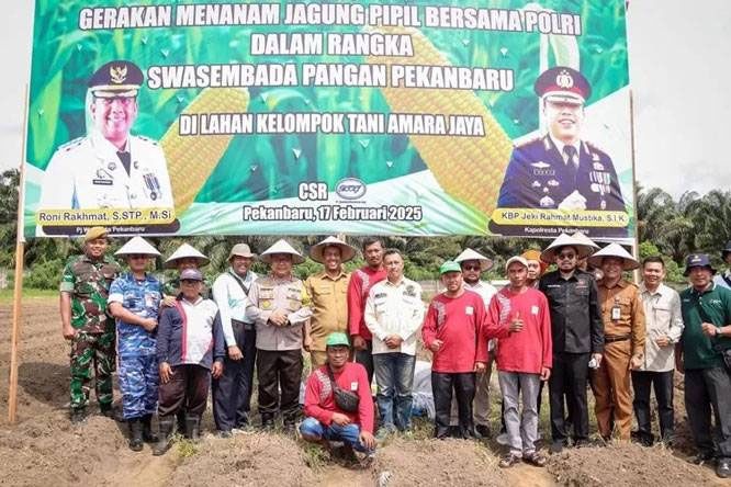 Dukung Swasembada Pangan, Pimpinan DPRD Pekanbaru Tanam Jagung Bersama Polri