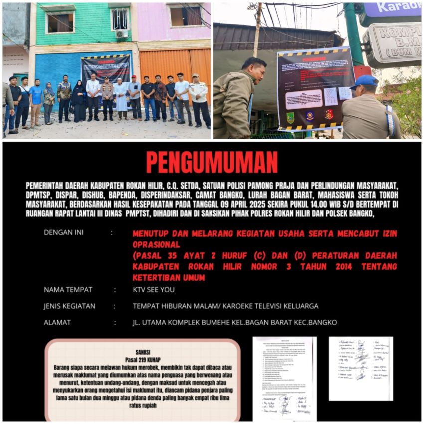 Bupati Bistamam Tegaskan Komitmen Tertibkan Bagansiapiapi, KTV 'See You' Disegel!