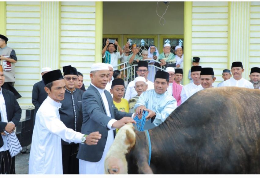Laksanakan Sholat Idul Adha 1446 H Di Sei Guntung, Bupati Inhil Serahkan Sapi Kurban Presiden untuk Masyarakat Kateman
