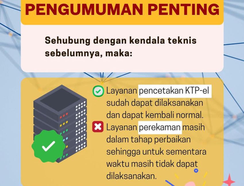Pencetakan KTP-el Kembali Normal, Perekaman Masih Tertunda