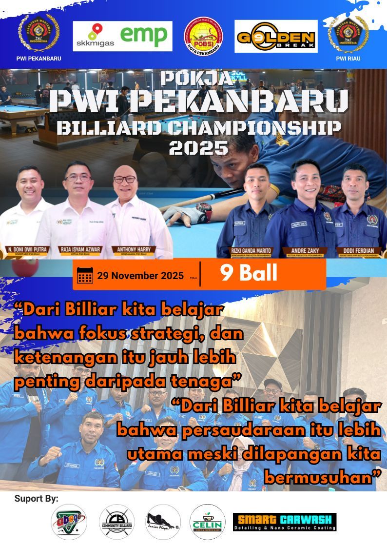 PWI Pekanbaru Gelar Billiard Championship 2025, 64 Wartawan Siap Adu Skill