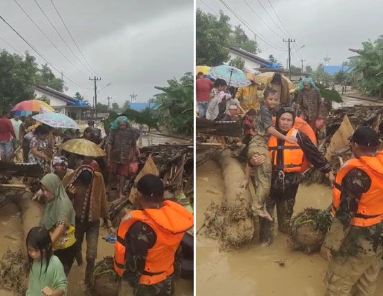 Prajurit TNI Berhasil Evakuasi Warga Banjir Batangtoru, Tapanuli Selatan