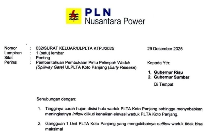 Siap-siap Permukaan Sungai Kampar Naik, PLTA Koto Panjang Buka Pintu Pelimpahan Besok Pagi