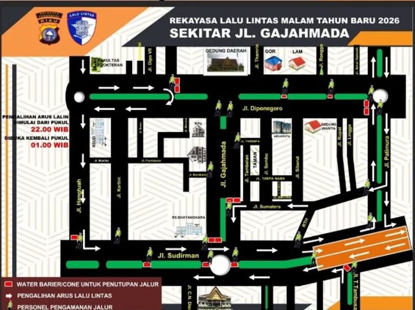 Begini Rekayasa Lalu Lintas Malam Tahun Baru 2026 di Pekanbaru
