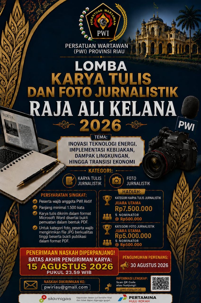 Batas Pengiriman Lomba Karya Tulis dan Foto Jurnalistik Raja Ali Kelana 2026 Diperpanjang