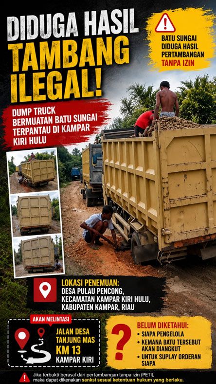 Diduga Angkut Batu Hasil Tambang Ilegal, Dump Truck Terpantau Melintas di Jalan Pemda Desa Pulau Pencong-Tanjung Mas