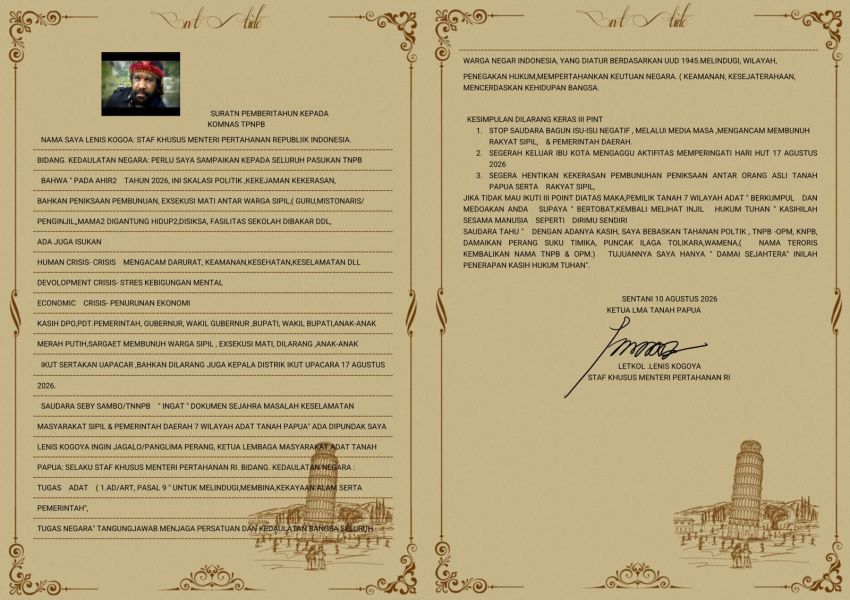 Stafsus Menhan Lenis Kogoya Ultimatum TPNPB-OPM, Hentikan Kekerasan dan Tinggalkan Wamena