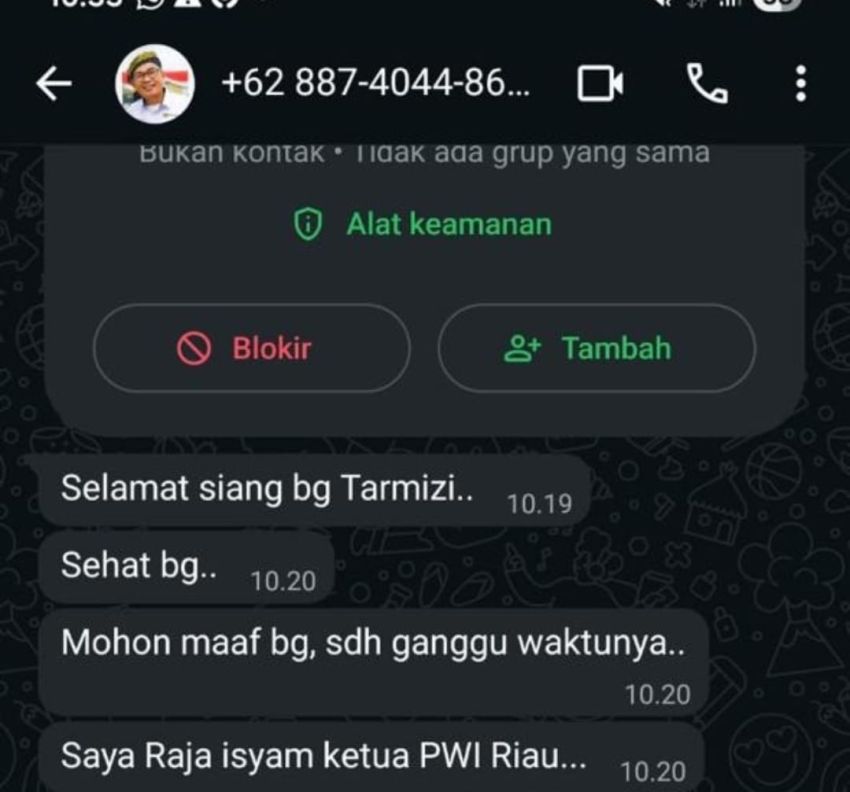 Waspada! Akun WhatsApp Palsu Catut Nama Ketua PWI Riau, Modus Minta Uang Tiket