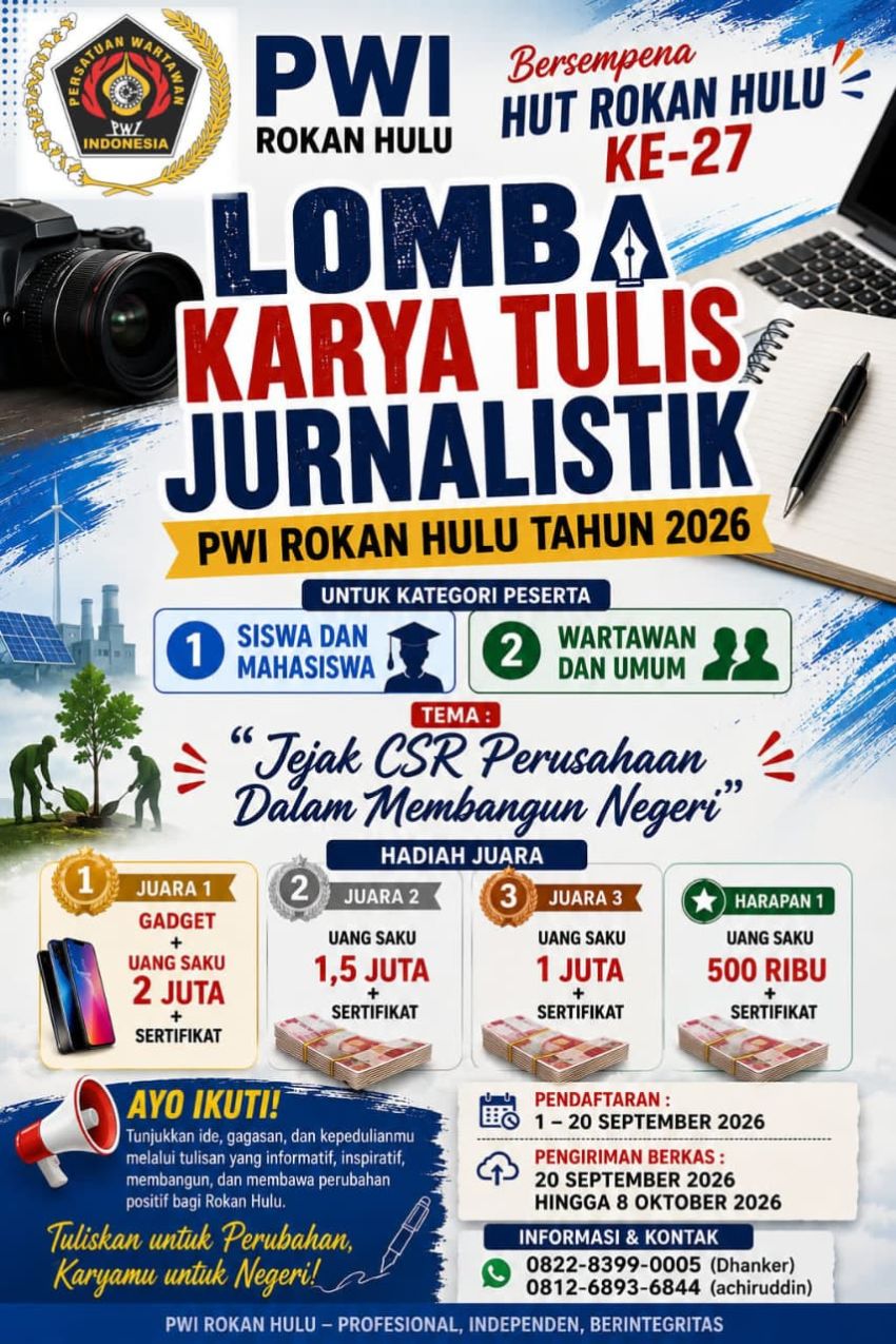 HUT Rokan Hulu ke-27, PWI Rohul Gelar Lomba Karya Tulis Jurnalistik Total Hadiah Jutaan Rupiah