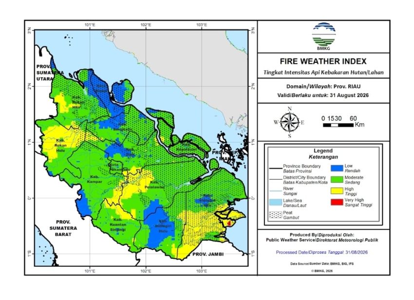 62 Hotspot Masih Terpantau di Riau. Inhil 49, Pelalawan Tersisa 7