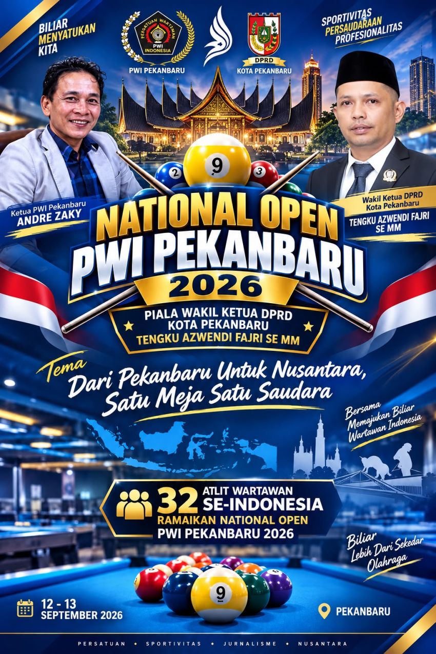 32 Wartawan 6 Provinsi Ramaikan National Open Biliar PWI Pekanbaru