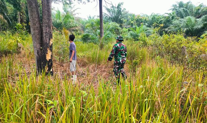 Antisipasi Karhutla, Babinsa Koramil 0321-05/RM Bersama Warga Patroli Karhutla di Bangko Sempurna