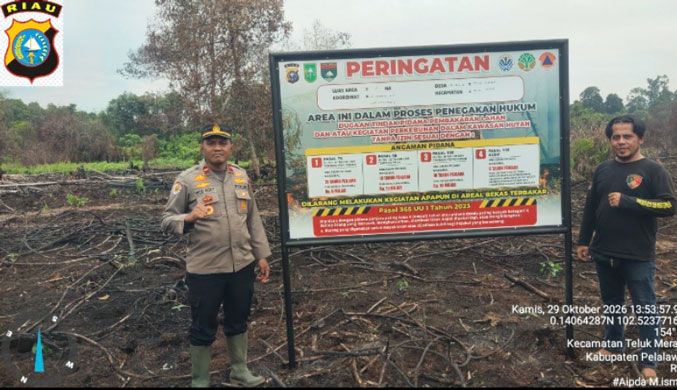 Kapolsek Teluk Meranti Pasang 6 Plang Peringatan di Lokasi Karhutla