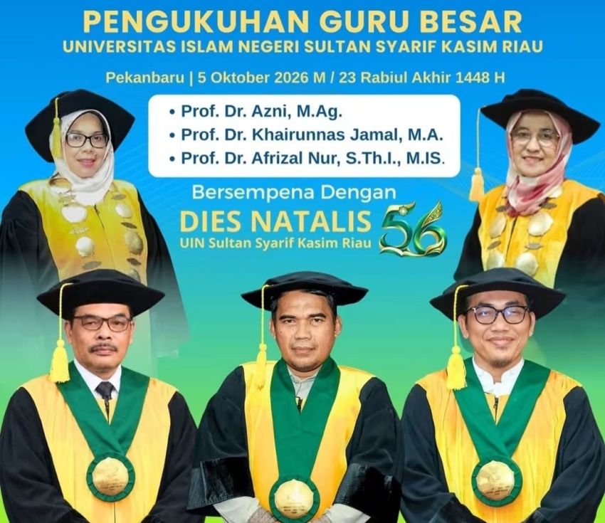 Tiga Guru Besar UIN Suska Dikukuhkan, Sumbangsih Pemikiran Untuk Daerah Diharapkan